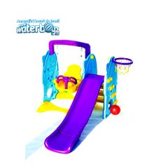 Slide with swing and basket hoop