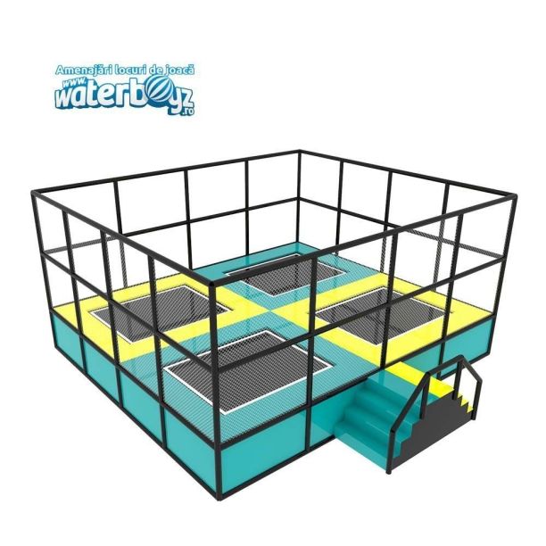 Trambulina elastica galvanizata Olimpica de exterior pentru copii, 4 locuri, 3-12 ani, greutate maxima 100kg per loc